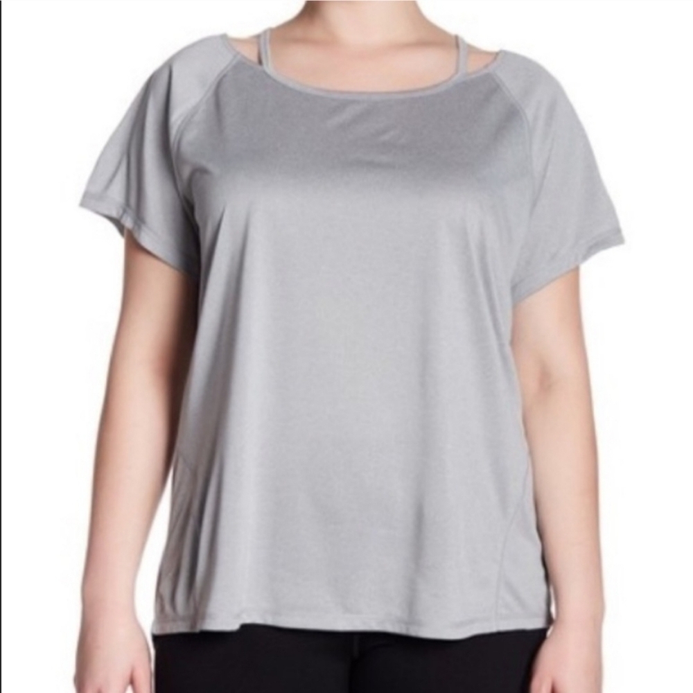 Z by Zella Gray Cold Shoulder Short Sleeve Top Athletic Tee Women’s Small S EUC